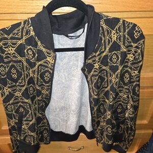 Black and Gold Patterned Women's Jacket Lularoe Stevie Size Large